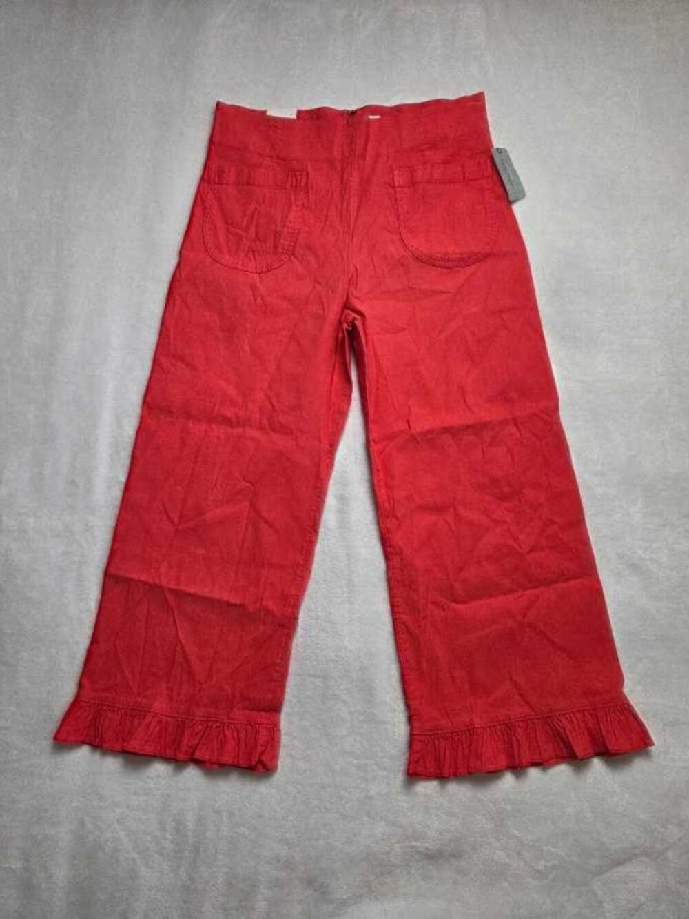 New 31P Anthropologie x Maeve Colette ruffle-hem wide-leg pants in Lipstick Red
